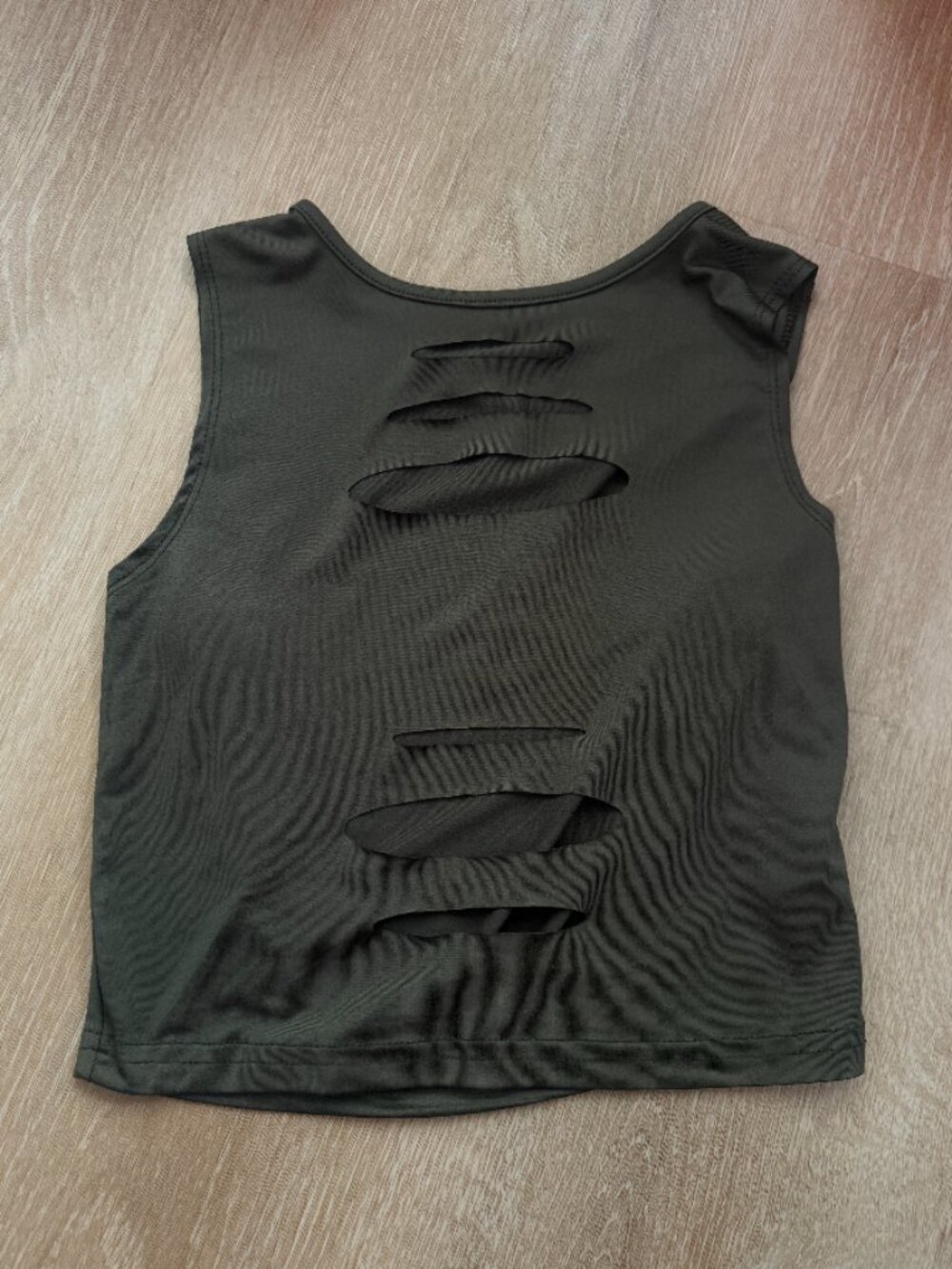 Olive Green Distressed Cutout Crop Top M Y2K Grunge